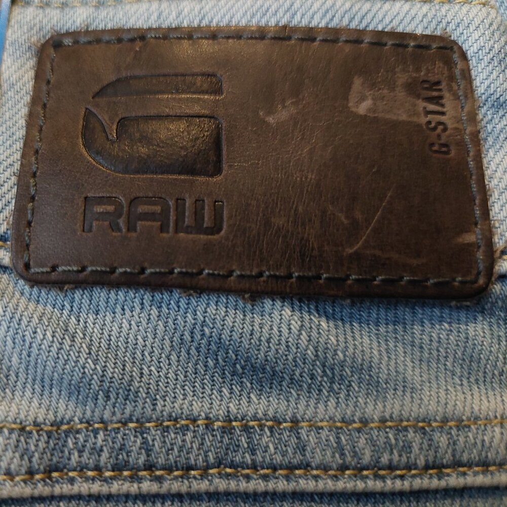 G-Star Raw 3301 Mid Bootleg Gova Super Stretch Light Blue Denim Jeans Sz 27 NWT - Picture 11 of 13